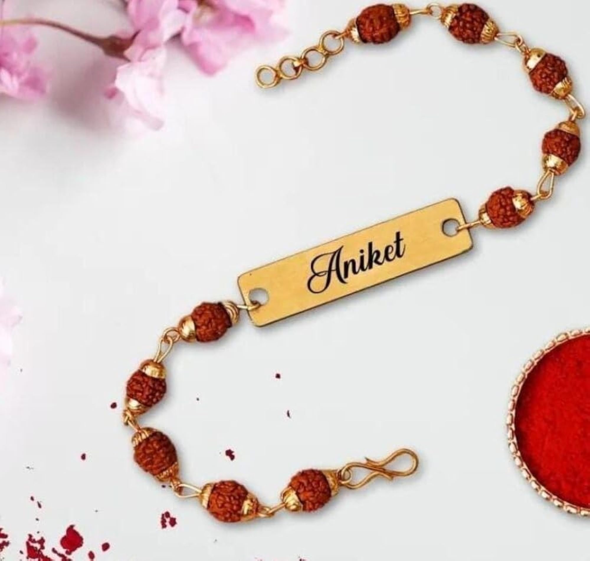 Personalized Rudraksh Rakhi with Roli Chawal, Best Raksha Bandhan Gift