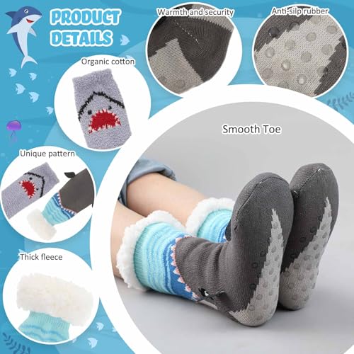 Image of Liitrsh 2 Pairs Fuzzy Slipper Socks with Grippers Animal Sock Sherpa Lining Warm Plush Animal Lover Gift for Valentine's Day