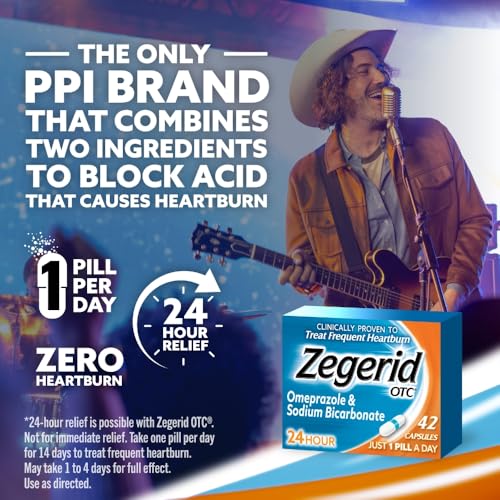 Image of Zegerid OTC 24-Hour Heartburn Relief, The Only Proton Pump Inhibitor with Omeprazole 20mg + Sodium Bicarbonate, Treats Frequent Heartburn, 14ct Capsules