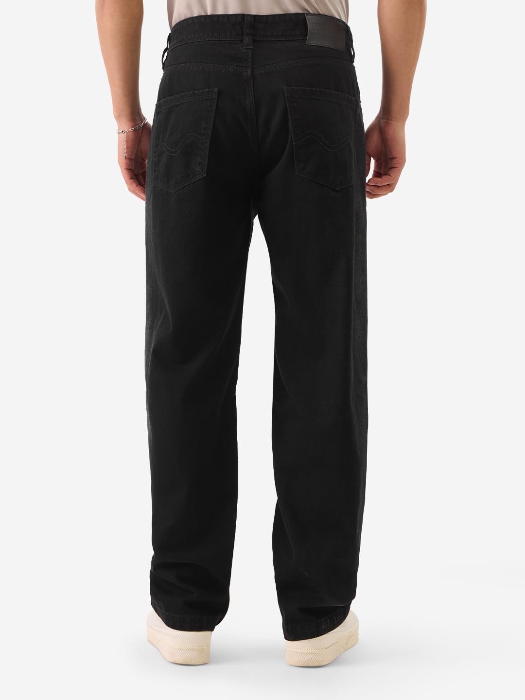 The Souled Store Dark Sapphire Pantalones vaqueros de mezcla de algodón para hombre y niño, corte recto, acampanados, formales, elásticos, con botones, estilo de cintura