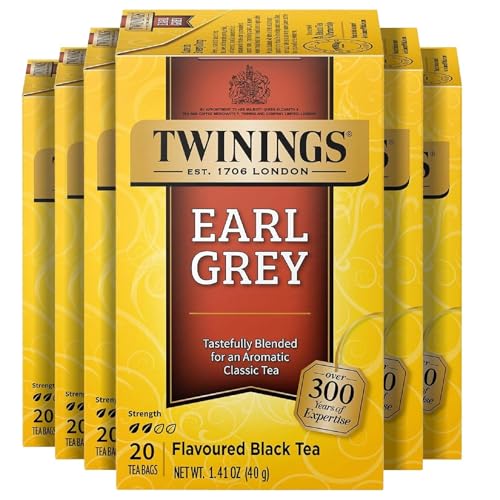 Twinings Earl Grey Black Tea Individually Wrapped Bags, 20 Count (Pack of 6), Flavoured with Citrus and Bergamot, Caffeinated, Enjoy Hot or Iced, 120 Teabags