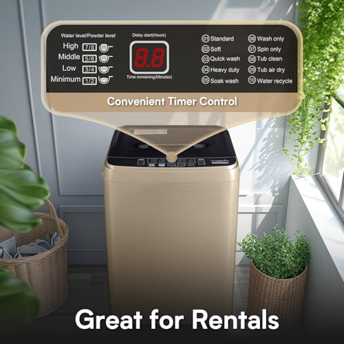 Image of Anypro Washing Machines 17.8LBS Full Automatic Clothes Washer and Spinner Combo with 10 Programs and 8 Water Levels, Laundry Wash Spin Dryer for Apartment RV Dorm Home, Gold