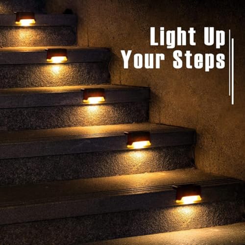Image of Zetra Waterproof LED Solar Step Fence Lights for Outdoor Decks Warm Yellow Outside Lighting for Wall Garden Backyard Patio Balcony Decor (Pack of 4 /Black) | Black | Set of 4