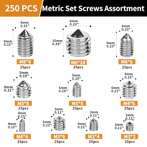 image for GARGENTOL Set Screw Assortment Kit (250 Pcs) - Metric Sizes M3, M4, M5
