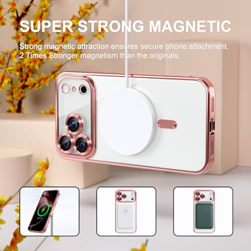 Image of Misea Magnetic for iPhone 17 Pro Max Case Compatible MagSafe Pink | [Never Yellowing] [Military Drop Protection] Full Camera Lens Protector Plating Soft Clear Phone Case for Women, Pink