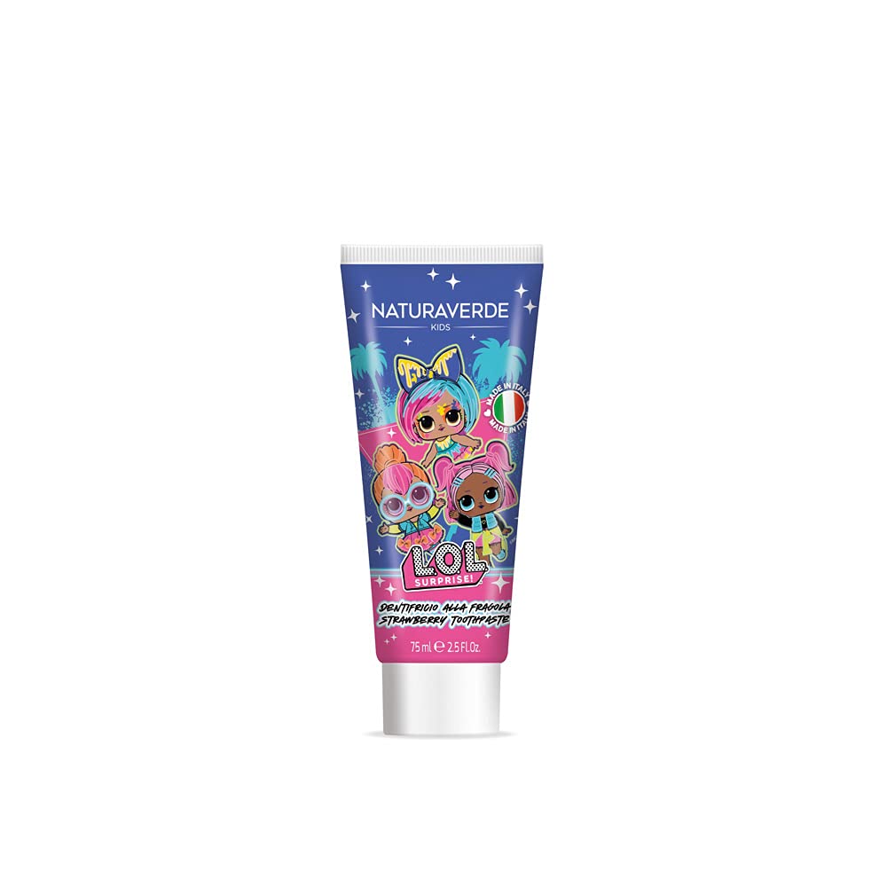 Naturaverde | Kids - Oral Care Set, Spazzolino da Denti Manuale con Setole Morbide, Dentifricio alla Fragola da 75ml, Bicchierino e Pochette Glitter