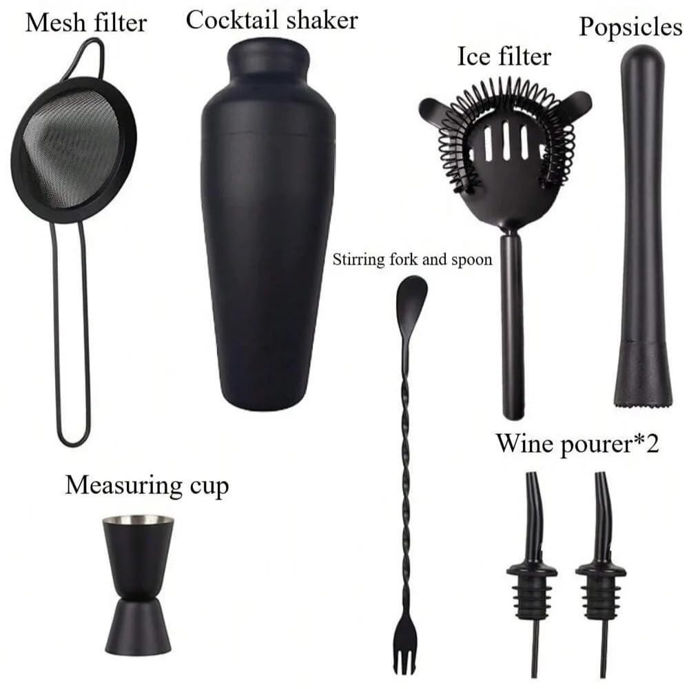 Juego de coctelera Profesional, Kit de Herramientas de Barra de 10 Piezas con Vaso Mezclador, Aparejo, colador de Cuchara for coctelería en casa