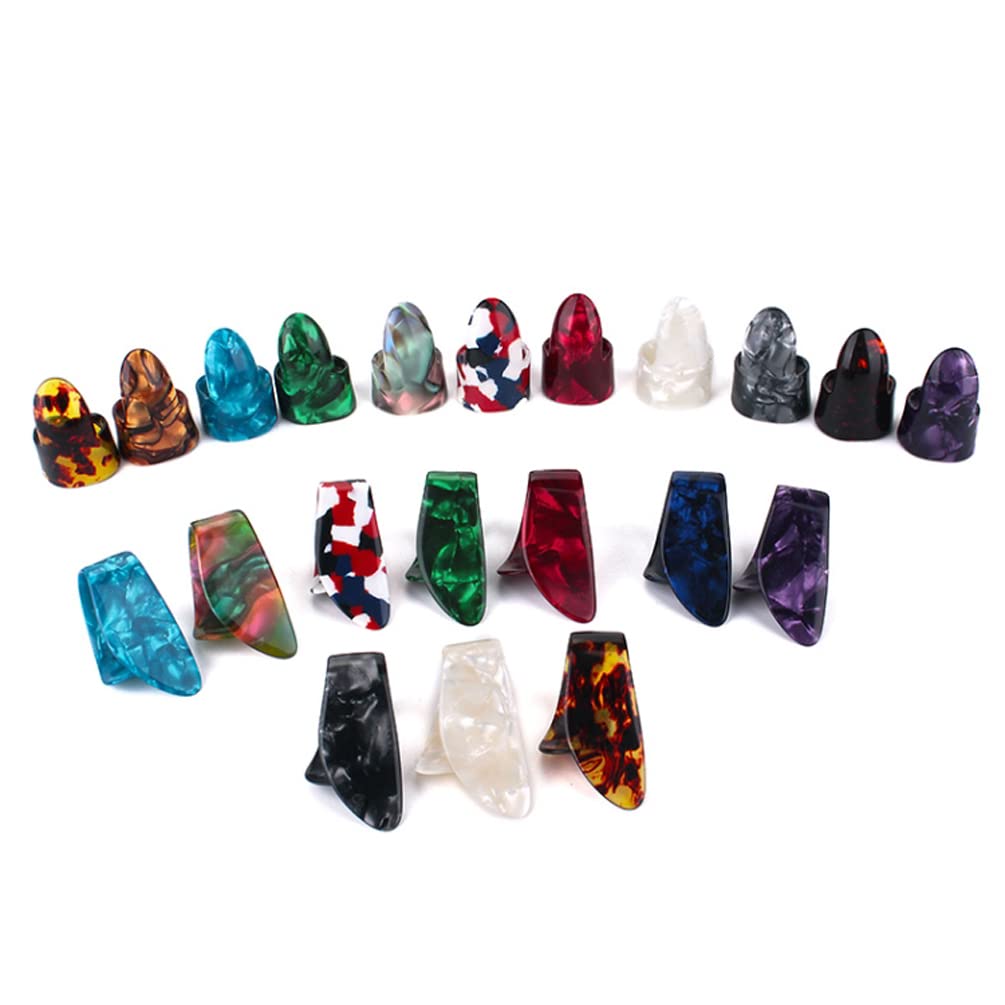 16 Pcs Thumb and Finger Picks Set Celluloid Guitar Pick for Acoustic Guitar Ukulele Bass Mandolin Banjo, Random Color