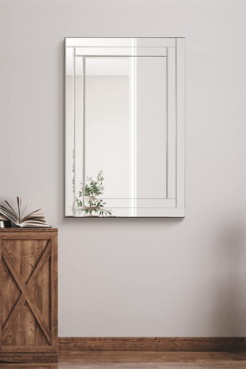 MirrorOutlet Luxford Bevelled Mirror 90 x 60 cm Silver - All Glass Venetian Style