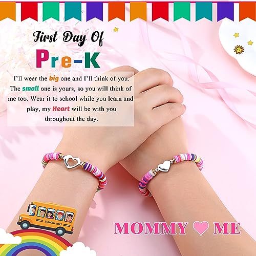 Image of First Day of Kindergarten /Pre K /School Mother Daughter Bracelets Matching Heart Wish Bracelet Set for 2 Gifts