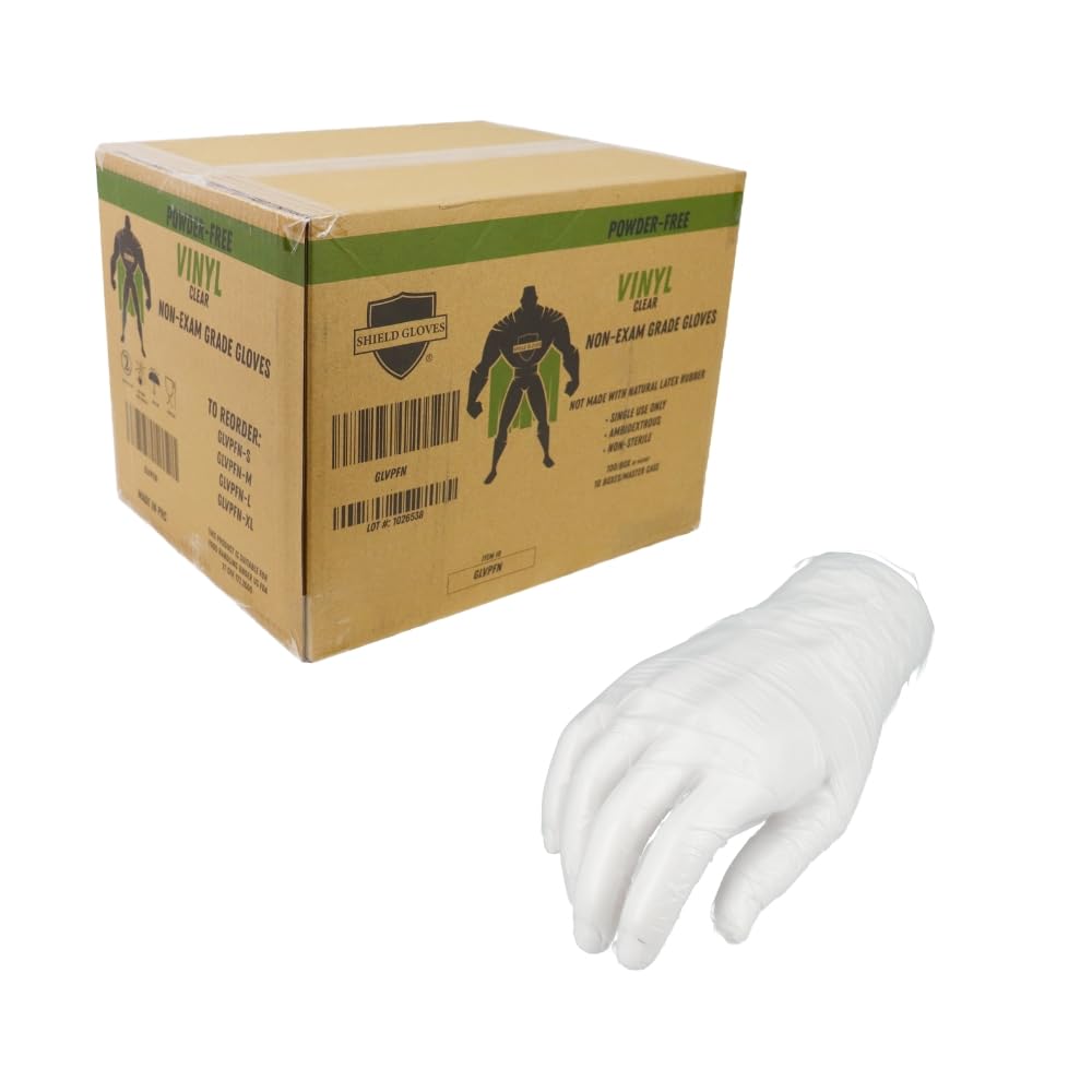 PackagingSuppliesByMail PSBM Industrial Vinyl Disposable Gloves, 1000 Pack, Size Large, Clear Powder Free Multi-Use Gloves