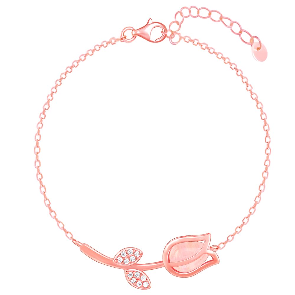 925 Silver Rose Gold Pink Quartz Flower Bracelet, Adjustable | Gifts for Women and Girls | With Certificate of Authenticity and 925 Stamp | 6 Months Warranty*-image-49