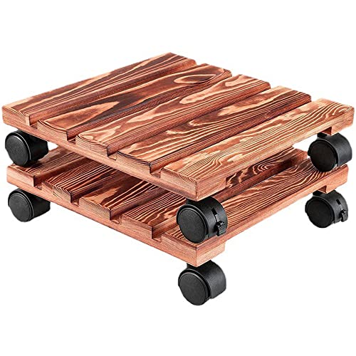 Venqi 2 Pack Plant Caddy Wooden Plant Stand With Wheels 12 Inch Square Plant Roller With Metal Lockable Caster Wheels Heavy Duty Rolling Plant Stand Outdoor/Indoor Plant Dolly On Patio/Flower Pot #TOP1