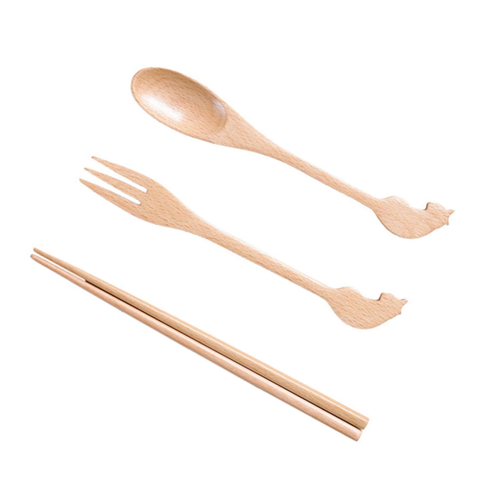 APGLSXY Ergonomic Wooden Spoon Fork Chopsticks 3Pcs with Smooth Finishes Wooden Travel Utensils for Comfortable Grip Sustainable Tableware Set