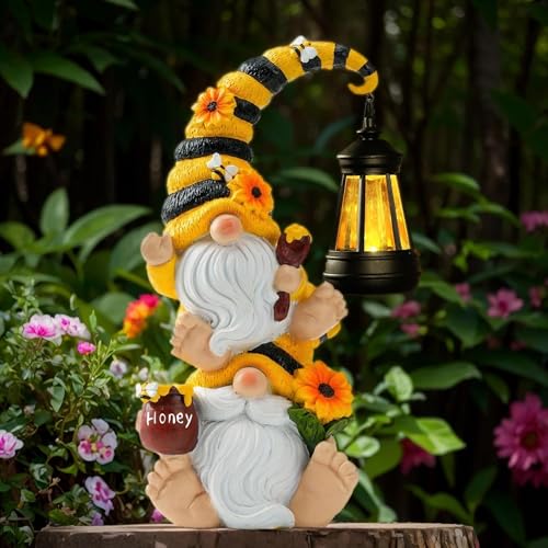 QZZP Solar Bee Garden Gnomes with LED Lantern –...