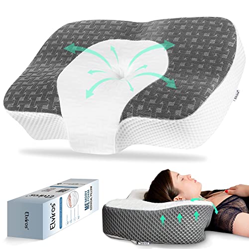 Elviros Zervikale Orthopädisches Kopfkissen aus Memory-Schaum abnehmbares ergonomisches Nackenhörnchen für Nacken- und Schulterschmerzen Nackenstützkissen für Seitenschläfer, Dunkelgrau - Image 3