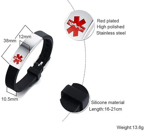 Miniatura 7 de LuxglitterLin - Pulsera deportiva de silicona de emergencia ajustable de 19 a 8.3in