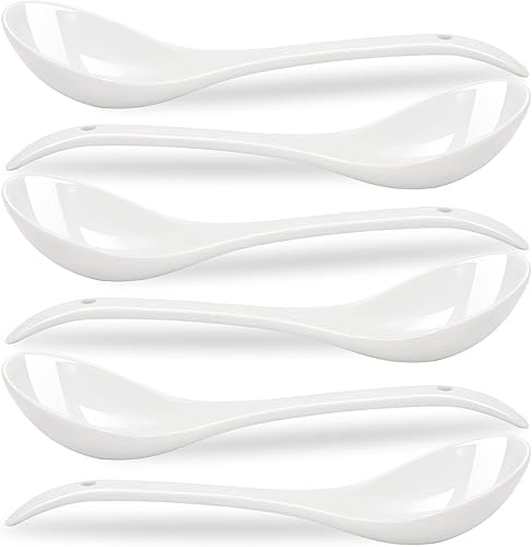 Mini cucharones de porcelana, cucharas grandes de sopa de 9 pulgadas, 6 cucharones blancos de primera calidad para guisos, fideos chinos, cucharas