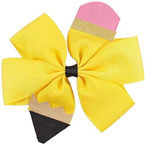 School Bow Cheer Bow Clip, Back To School Hair Bow Ponytail Holder, Pencil Girls Hair Clips Zfj26 (Yellow Set) #TOP1