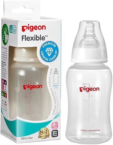 Pigeon Flexible Slim Neck Baby Bottle for 0+ Months Babies, 150ml, Crystal PP, 1-Pack