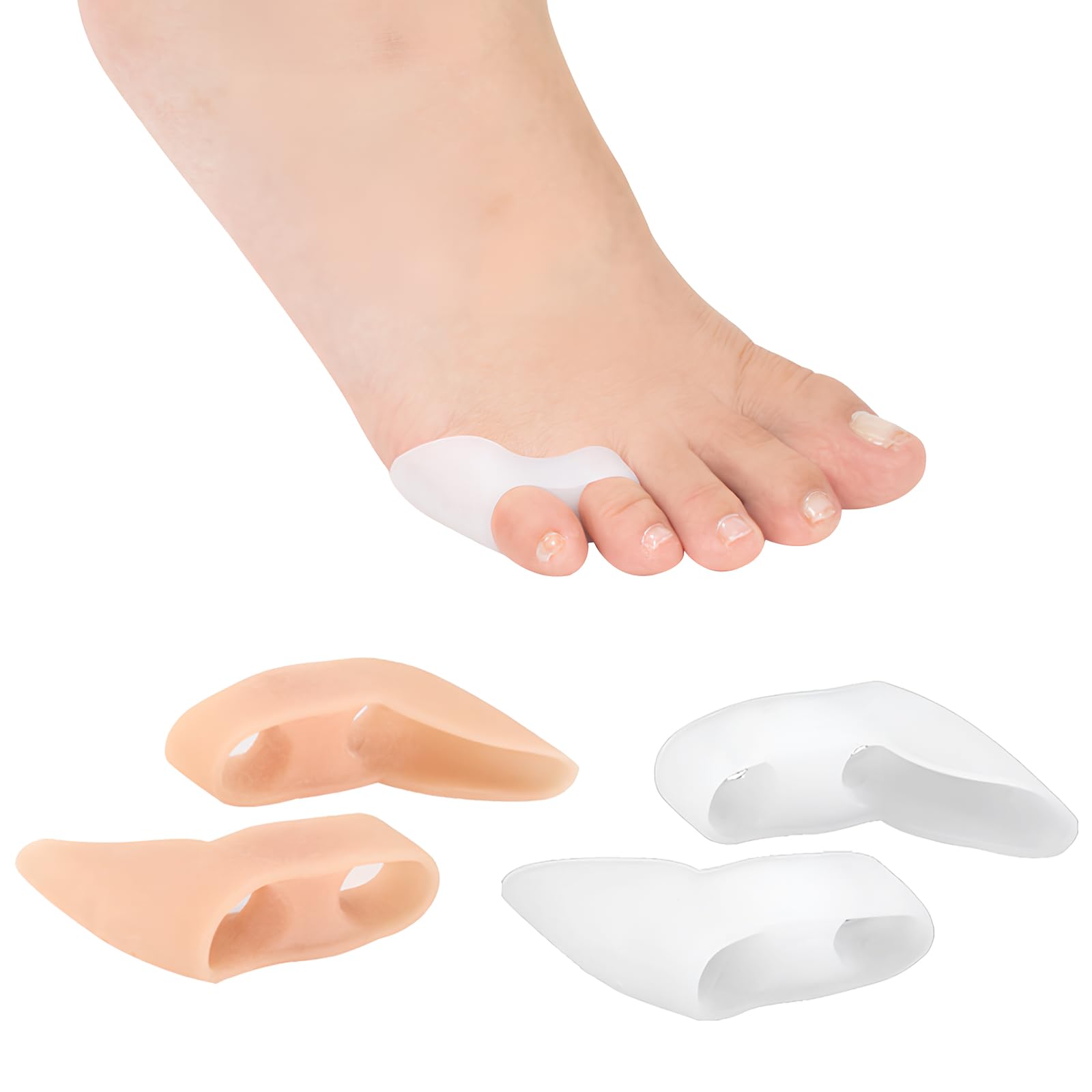 Confezione da 4 separatori in gel per dita dei piedi, separatori a doppio foro, raddrizzatore per dita dei piedi, separatori per dita sovrapposte, raddrizzatore per dita a martello, divisori per