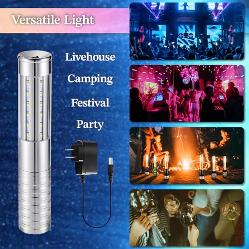 4 Packs Rechargeable LED Strobe Baton Lights Reusable Bottle Service Lights for Liquor Bottles Handheld Service Sparklers for Club Weddings Concert Outdoor Events (Silver-White Light, 4) - Thumbnail 6
