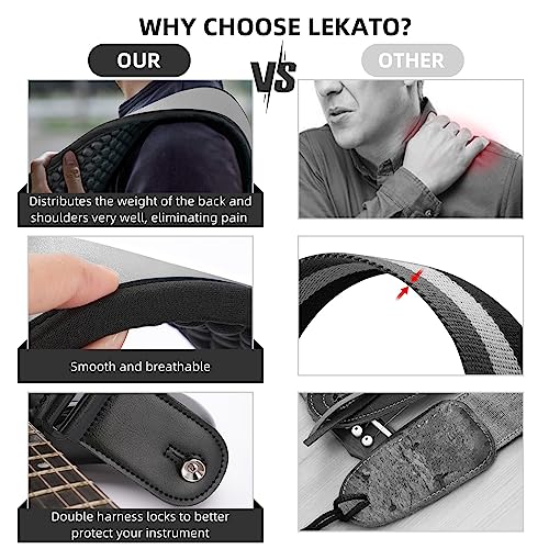 LEKATO Sangle de guitare, remplissage en éponge 3D 3.5 »large avec embouts en cuir véritable Sangle de basse antidérapante conçue pour les guitares électriques basses lourdes - Les Beatles, Paul McCartney, John Lennon, RIngo Starr, George Harrison LEKATO Sangle de guitare, remplissage en éponge 3D 3.5 ''large avec embouts en cuir véritable Sangle de basse antidérapante conçue pour les guitares électriques basses lourdes – Image 5