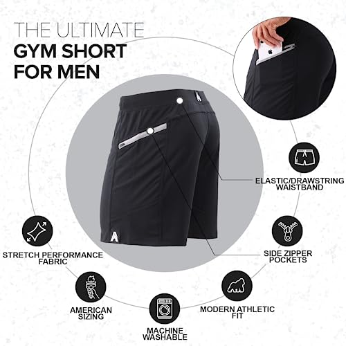 Anthem Athletics Hyperflex Gym Shorts For Men Zippered Pocket 7 Inch Inseam – Workout Shorts, Running Shorts, Athletic Shorts Cross Training Shorts Yoga Shorts - Black & American Flag G2 - Large #TOP2