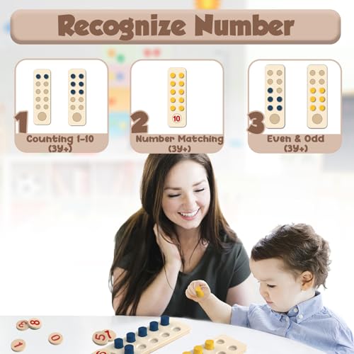 Image of TEUVO Counting Peg Board Montessori Toys for Kids Aged 3 4 5 6 Years Old, Montessori Math Manipulatives Materials Wooden Preschool Learning Number and Counting Games for Home School Classroom Teaching