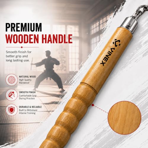 Image of Vinex Wooden Nunchaku 10 Inch with 9 Inch Metal Chain