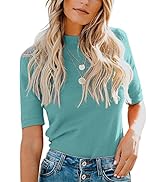 JOCAFIYE 3/4 Ärmel Hemden für Damen Stricktops Solides Mock Neck Kurzarm T-Shirt