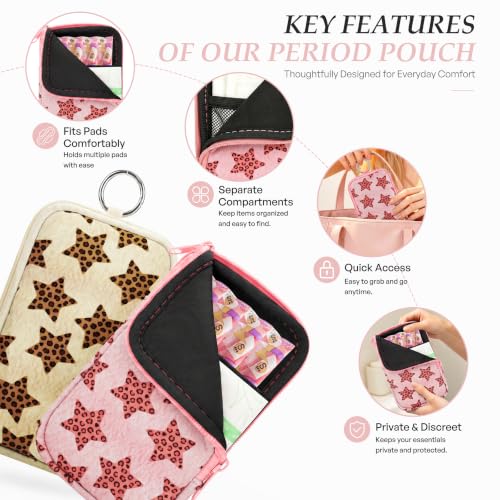Image of KJQJLY 2 Pack Portable Tampon Organizer Bag Tampon Holder & Storage Case with Zipper for Travel, Discreet Period Bag for Purse, Waterproof Feminine Products Pouch for Women (Star)