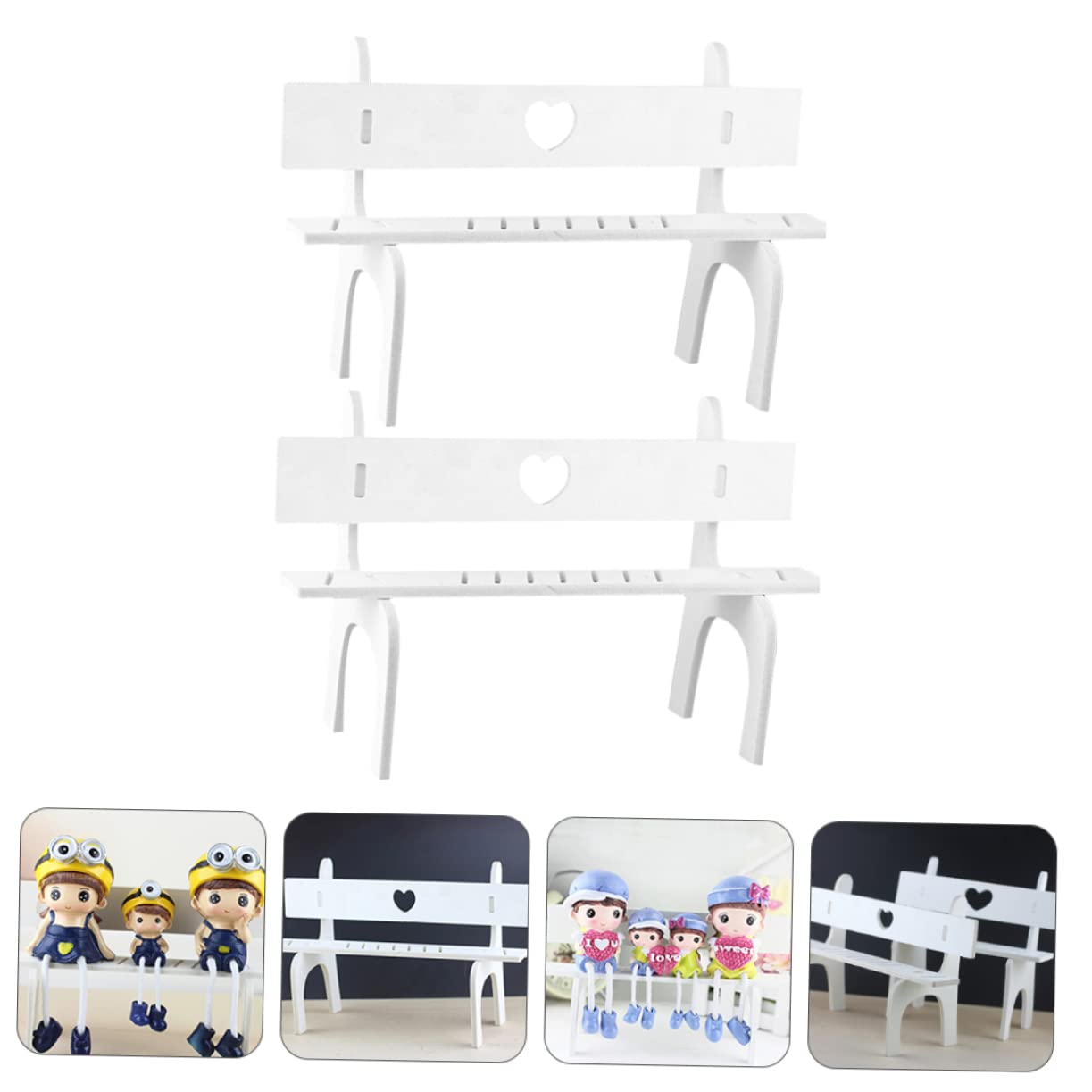 Totority Wooden Mini Dollhouse Chairs 2 Sets Doll Bench Dollhouse Accessory Easy to Assemble