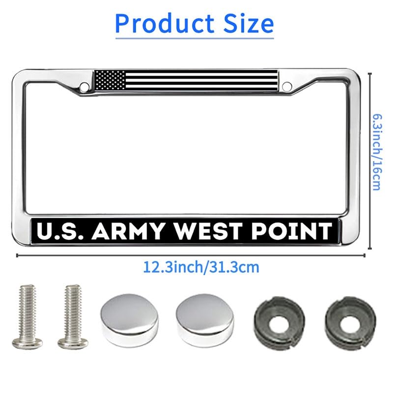 Image of US Army Military Academy License Plate Frame, Metal Auto Tag Cover Holder | Show support for military graduates with this durable metal license plate frame, weather-resistant and built to last.