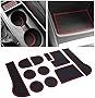 JKCOVER Compatible with Subaru WRX 2015-2020 2021 Center Console Liner Accessories Premium Custom Interior Cup Holder Inserts, Door Pocket Rubber Mats 11-pc Set (Manual Parking Brake Only) (Red Trim)