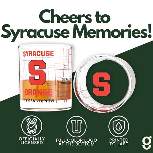 Image of Greenline Goods University of Syracuse Orange Whiskey Glasses Set of 2, 10 oz Rocks Glasses with Full-Color Logo & Campus Map - Officially Licensed Bourbon Glass Gift for Alumni & Fans
