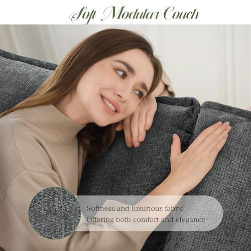 Image of 140 inch Cloud Couch, Modular Sectional Sofa with Movable Ottoman, U Shaped Modern Sofa with Pillows, Comfy Couch, Deep Seat Couches for Living Room, Bedroom and Apartment, Grey