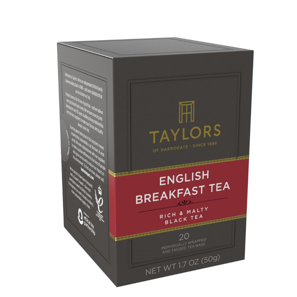 Taylors of Harrogate English Breakfast, Black Tea, Individually Wrapped Bags, 20 Count (Pack of 6), Rich, Bright & Malty, Caffeinated, Enjoy Hot or Iced, 120 Teabags