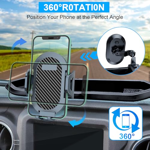 DIAMOOKY Phone Mount for Jeep Wrangler JL JLU 2018-2023 and Gladiator JT 2020 2021 2022 2023 Multi-Mount Dash Phone Holder with Extension Arm Storage Tray Interior Accessories, Not for Wrangler 4xe — view 2