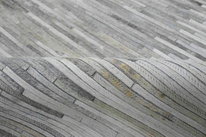 Miniatura 5 de Piel auténtica, alfombra tejida a mano, piel de vaca natural, alfombra de parches a rayas, antideslizante gruesa, acento de piso para comedor,