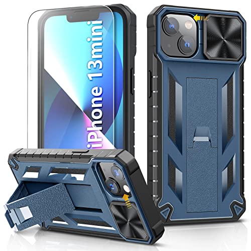 Soios For Iphone 13 Mini & 12 Mini Rugged Case: With Kickstand & Slide 13Mini 12Mini Protective Cell Phone Cover Military Grade Drop Protection Durable Tough Hard | Shockproof Textured Bumper- Blue #TOP12