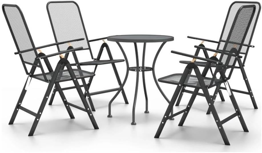 BOWERY HILL 5-Piece Foldable Garden Dining Set, Expanded Metal Mesh, Durable Steel Frame, Charcoal Finish, Compact Outdoor Patio Furniture, Lightweight Modern Design for Balcony or Terrace Dining