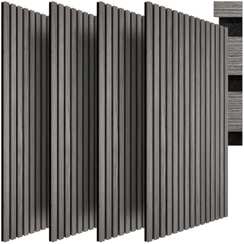 tectake® Paneles Acusticos Decorativos MDF, Chapa de Madera Real, Excelente Acústica, Tejido de Fieltro y Madera, Insonorización Acústica Pared - 4 Paneles Roble Gris Claro 120 x 60 x 120 cm