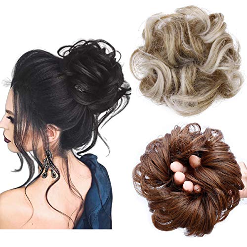 ASUITOFK Messy Bun Hair Piece Thick Updo Scrunchies Synthetic Hair Extensions Ponytail Hair Wig Hairpiece Strawberry Blonde & Platinum Blonde