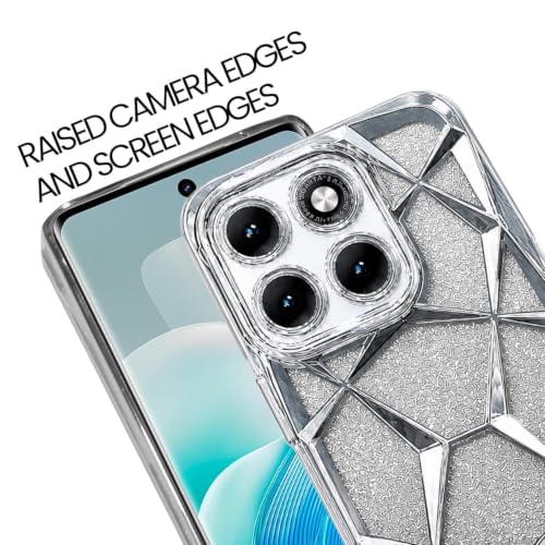 Image of VONZEE Gradient Glitter Case for Moto Edge 70 Fusion, Luxury Electroplated 3D Cube, Diamond Bling Shiny Soft TPU Clear Shockproof Women Girls Protective Phone Cover (Silver)