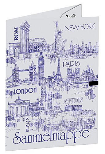 Ursus 5634000 - Sammelmappe ohne Gummizug, Städte der Welt, in 5 verschiedenen Farben, DIN A3, aus Graukarton (Recyclingqualität), ideal zum Aufbewahrung von Zeichnungen, Bildern und Unterlagen