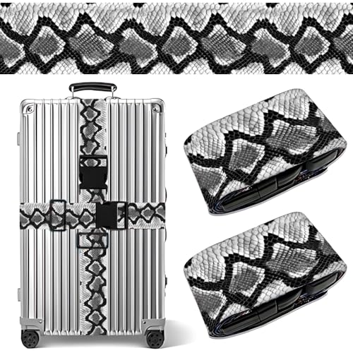 Image of Snakeskin Luggage Straps 2 Pack - Python Scale Print Suitcase Belts with Quick-Release Buckle, Bold Fashion Travel Accessories