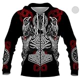 Sudadera con Capucha Deportiva Viking Lobo y Cuervo, XS — 7XL Chaqueta Estilo Pulóver de...