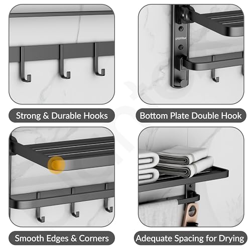 Image of Plantex Self Adhesive 180 Folding Aluminium Towel Holder /24 Inch Towel Hanger for Bathroom /Adjustable Lock Design Towel Holder Bathroom Accessories - Pack of 1 (Black, 6801)