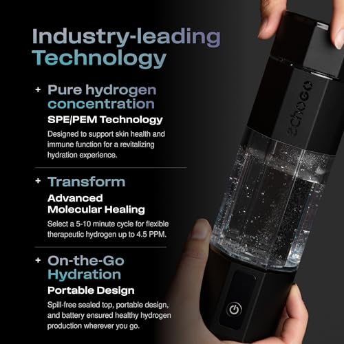 Image of Echo Water Go+ Hydrogen Water Bottle - Hydrogen Infusion Technology - Rechargeable Water Bottle - Spe & Pem Purification - Active Hydration Support For Skin Health & Immune Function - 10 Oz